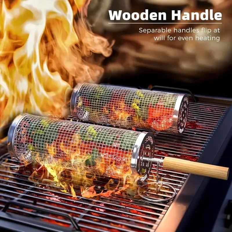 Camping Cooking Food - مجموعة سلال شواء دائرية من الفولاذ
