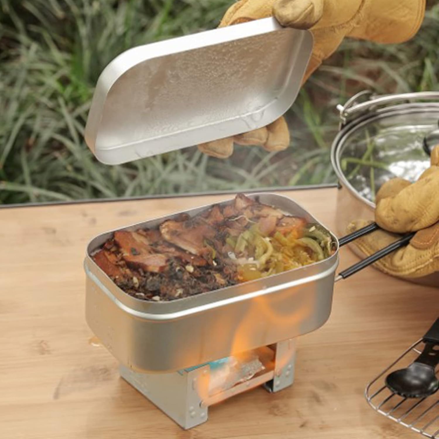 Camping Outdoor Cooking Set - مقبض صندوق بينتو قابل للطي، حاوية